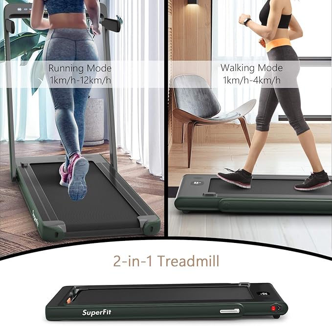 Goplus 2 in 1 Folding Treadmill with Dual Display, 2.25HP Superfit Under Desk Electric Pad Treadmill, Installation-Free, Blue Tooth Speaker, APP Control, Remote Control, Walking Jogging for Home
