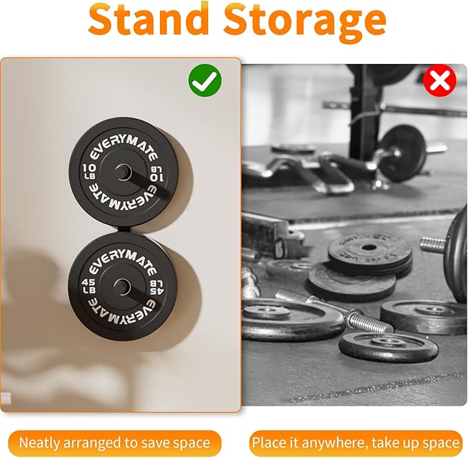 EVERYMATE Weight Plate Storage Rack, Olympic Weight Plate Holder, Bumper Plate Storage, Home Gym Organizer