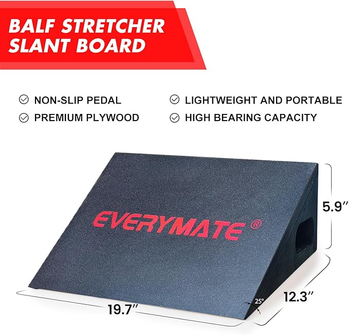 EVERYMATE Heavy-Duty Wooden Slant Boards for Exercise & Calf Stretch – 19.7" Wide Incline Board for Squats, Non-Slip Surface, Fixed 25° Angle for Strength & Flexibility Training, 1200 lbs Capacity