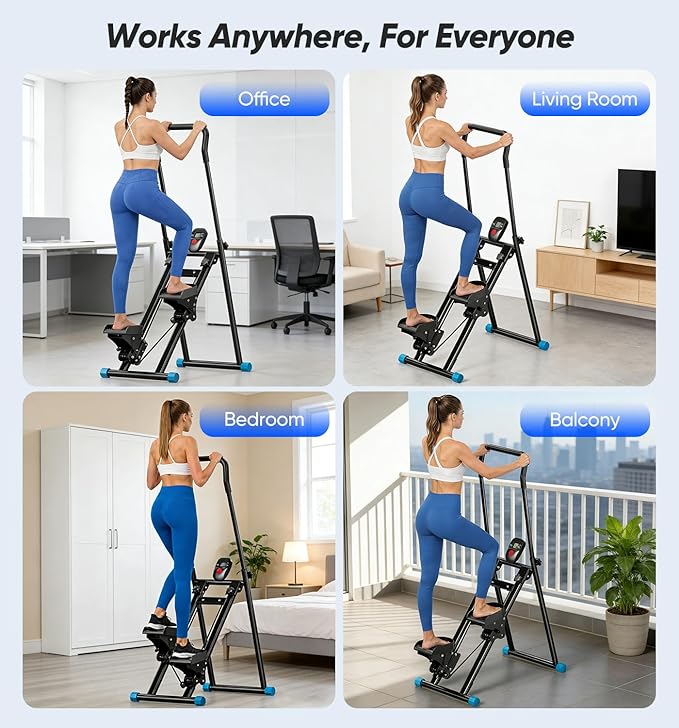 3-Level Adjustable Cardio Stair Stepper for Home, Folding Vertical Stair Stepper with Non-Slip Pedals & LCD Monitor, Portable Stair Stepper with Resistance & Handlebar, Supports 350 LBS, Unisex