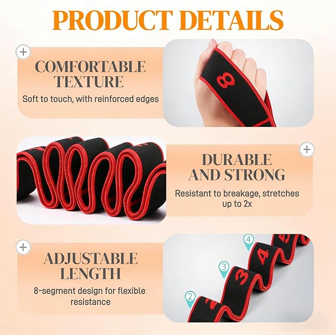 Fitness Resistance Band for Stretching and Yoga, Number Stretch Resistance Band with Clear Markings, 8-Section Elastic Training Bands (3Psc)