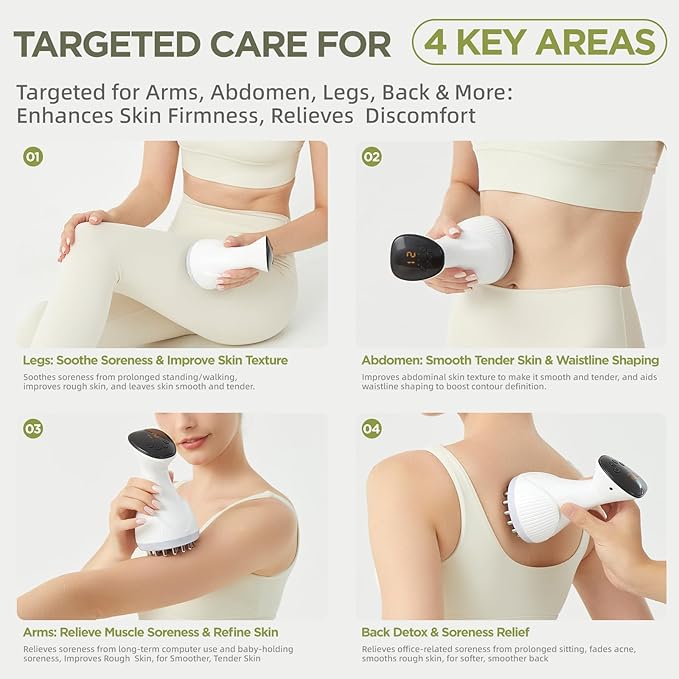 Lymphatic Drainage Massager & Anti-Cellulite Massage Tool, Body Contouring Device for Legs, Arms & Stomach, Supports Smoother Skin, with Gentle Warming & Vibration