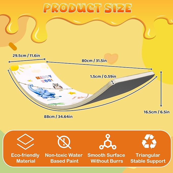 Balance Board for Kids Adult, 35inch Wobble Balance Board Balance Trainer With Anti-slip Felt Pads Animal Prints Suitable for Home Office, Teeter Popper Rocker Board Open Ended Toys