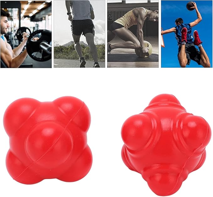 2Pcs Reaction Balls,Mini and Portable Irregular Shape Reaction Balls,Robust Rubber Bounce Reaction Balls for Speed,Strength,Running,Football,Volleyball,Basketball,Baseball(L-Red)