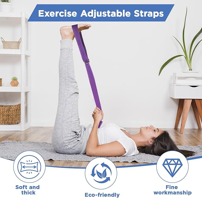 10 Pieces 8ft Yoga Strap for Stretching Bulk with Adjustable Metal D Ring Buckle Loop Exercise Band Stretching Belt for Fitness Gym Workout Pilates Physical Therapy