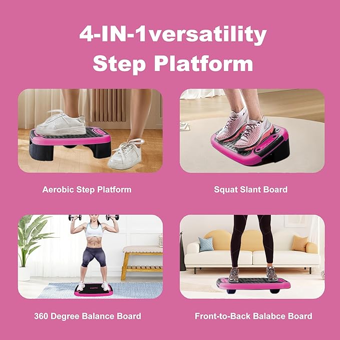 4-In-1 Balance Board and Stepper Exercise Platform - Aerobic Step Adjustable Home Workout Slant Board, Non Slip Soft cushion - With Home Workout Suggestions