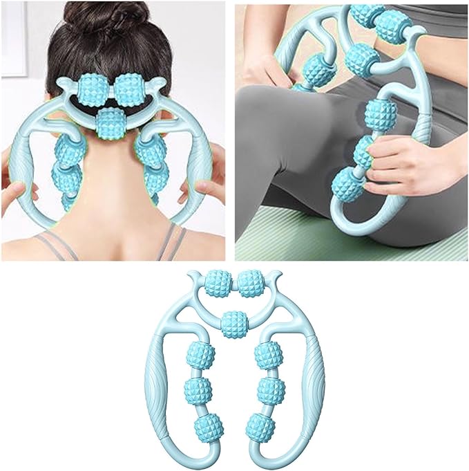 9 Wheels Muscle Roller, Leg Massager Muscle Relaxation Stretching Roller Foam Roller Deep Tissue Massager for Thigh Arms Leg Waist(Sky Blue)