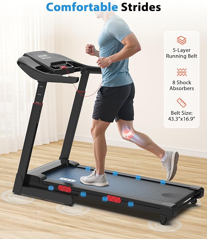 CIIHI Treadmill with Auto Incline - Adjustable Height Handrail 15% Auto Incline Treadmill with 400 lbs Capacity - Foldable Running Machine for Home with APP, Voice Control and Speaker - 8.7 MPH