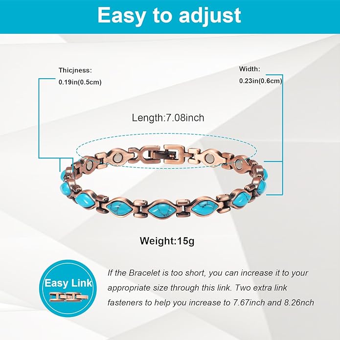 Copper Bracelets for Women, Pure Copper with Colored Turquoise Bracelet, 3500 Gauss Magnets, Fashion Jewelry（FUTI-1）