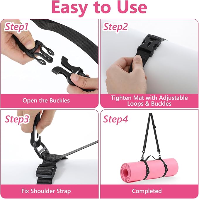 Yoga Mat Carrying Strap, Portable Yoga Mat Carrier Picnic Blanket Holder with Adjustable Shoulder Strap & Handle, for Festivals Picnics Camping Motorcycle Bedroll Pilates, for Women Men (Black)