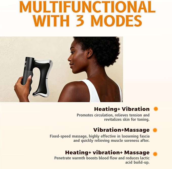 Electric Muscle Scraper Tool with Vibration,Massage& Heat, Portable Gua Sha Massager for Full Body Muscle Recovery, Relaxation, and Pain Relief (Black)