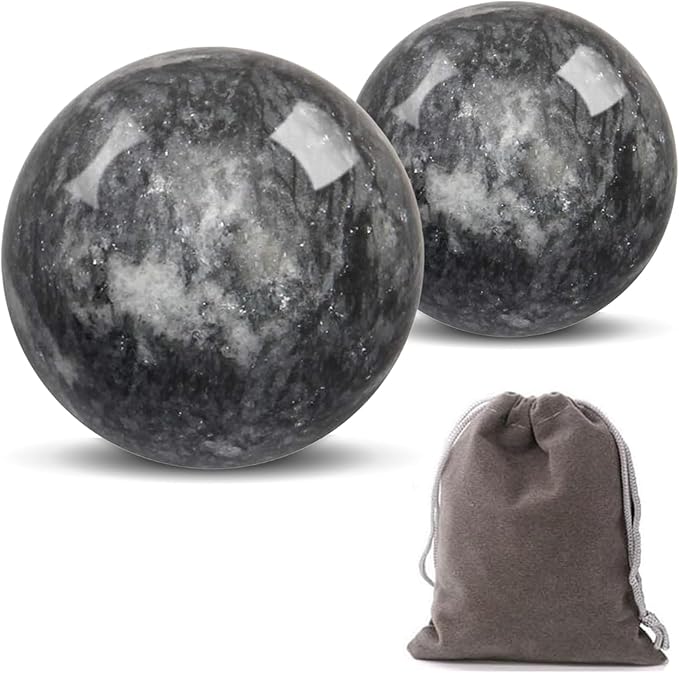 Traditional Chinese Baoding Balls, Marble Health Exercise Stress Relief Balls, Dark Grey, 2-Piece Set (Dark Grey, Large-1.89")