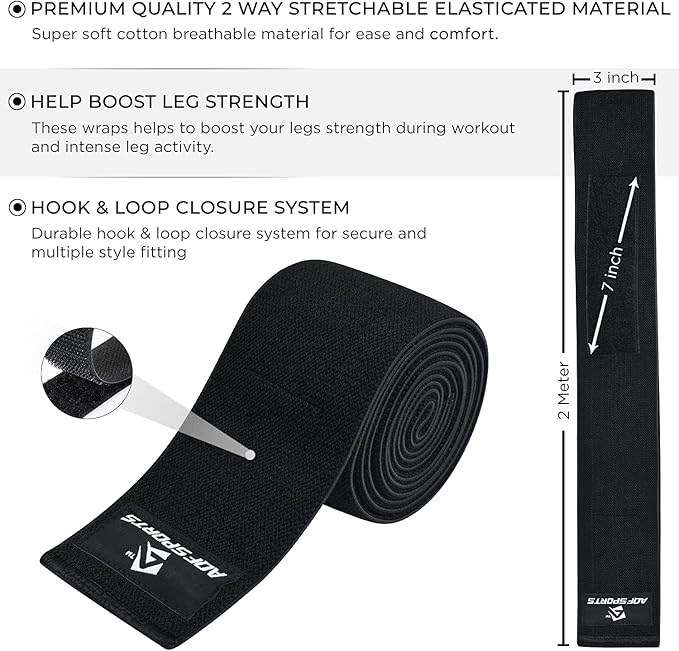AQF Knee Wraps Weight Lifting Bandage - IPL and USPA Approved Gym Knee Support - Heavy Duty 78” Elasticated Support Straps Guard Powerlifting, Squatting (Pair)