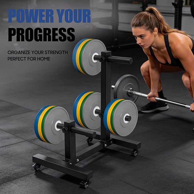 Weight Plate Rack Tree, Weight Plate Storage with Universial Heavy-Duty Wheels Weight Tree Rack Plates Weight Storage Rack Steel Gym Organizer Bumper Plate Holder 1102.3lbs