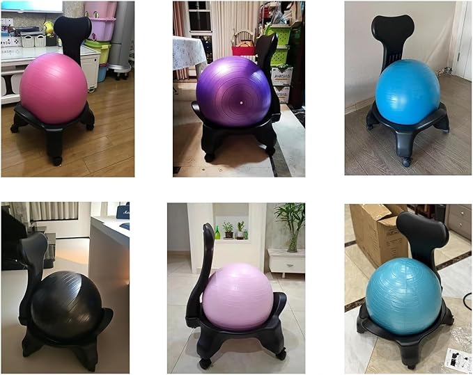 Yoga Ball Chair,Yoga Ball，Exercise Ball, Yoga Ball Chair Extra Thick Yoga Ball Seat for Office Ergonomic Fitness Ball Chair with Wheels & Back Support Stability Desk Ball