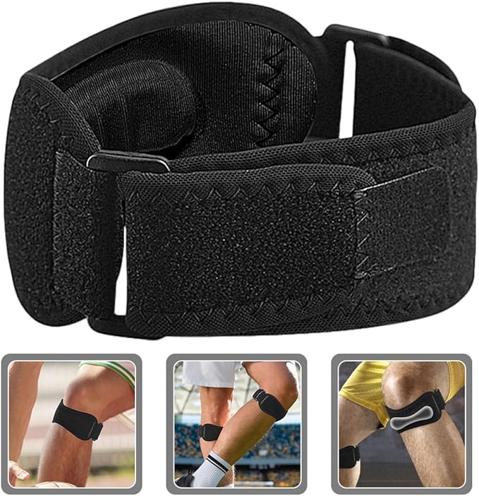 VANZACK Adjustable Patellar Knee Strap with Breathable Silicone Pads, Dual-Side Support Knee Brace for Relief and Sports Protection, Black, Unisex Joint Wrap for Running and Exercise