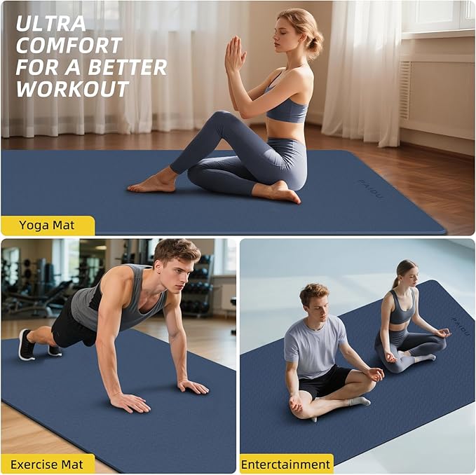 Extra Long Wide Yoga Mat 76"x33"x2/5 Inch - Non Slip Thick Exercise Mat for Home Gym, Yoga, Pilates & Workouts