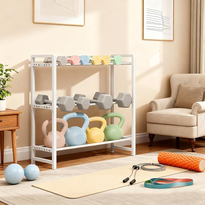 3-Tier Adjustable Dumbbell Rack, Heavy-Duty Weight Storage Stand, 390 LB Capacity, Space-Saving Home Gym Organizer