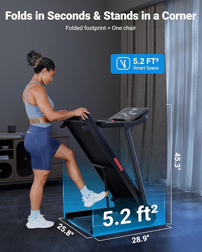 THERUN Incline Treadmill 18" LED Screen & 16.5‘’ Wide Belt, Running Treadmill 2 Layers Shock-Absorbing, Foldable for Indoor Fitness Workouts