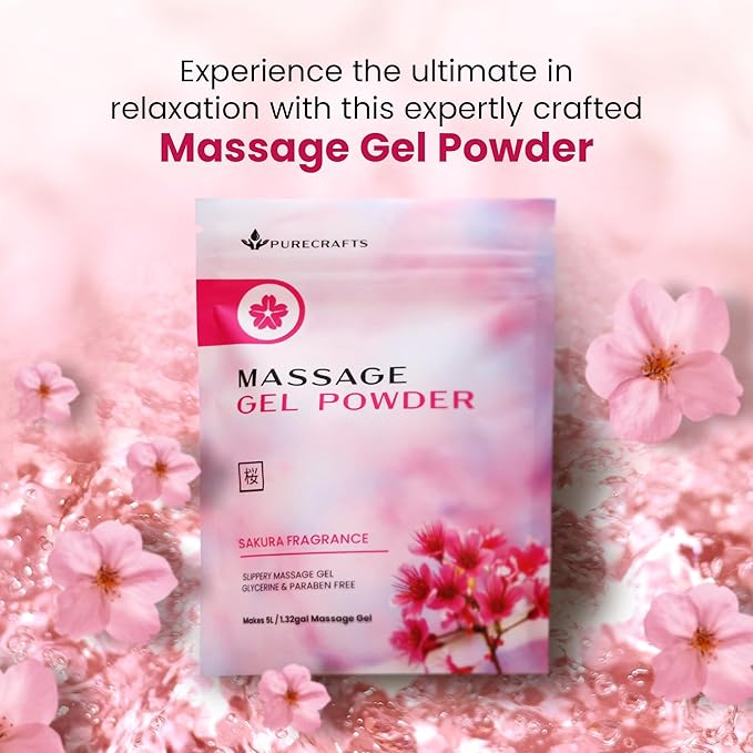 Massage Gel Powder 50g | Sakura Fragrance | Made in Japan | Smooth and Slippery Gel for Wellness and Relaxation | 50g Makes 1.32 Gallons/ 5 litres | Just Add Water