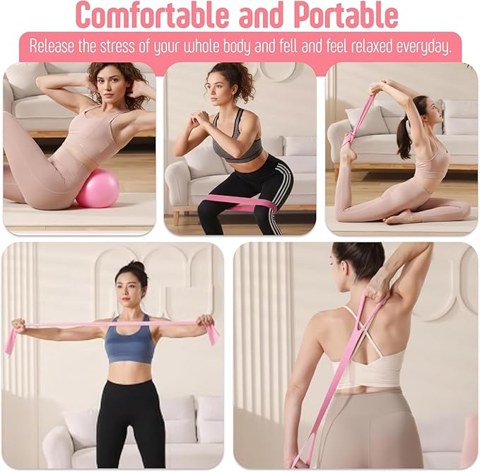 AMAVIK Pilates Kit 15-Pieces Home Workout Set with 5 Resistance Bands, Pilates Ring and Ball Set with Accessories-A Complete Pilates Set for Women to Improve Strength, Flexibility and Balance Body
