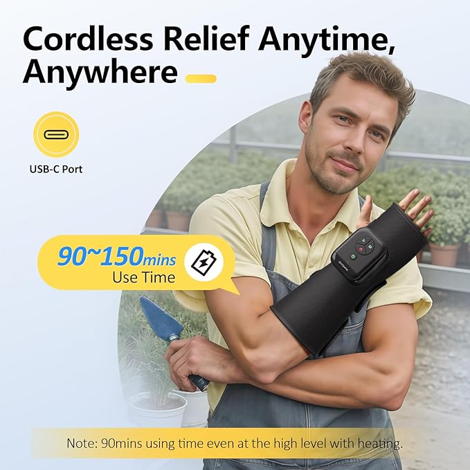 Comfytemp Air Compression Therapy Device K1063, Portable Hand and Wrist Massager for Circulation and Pain Relief, Cordless Forearm Massage Sleeve with Heat, Ideal for Men Women Seniors