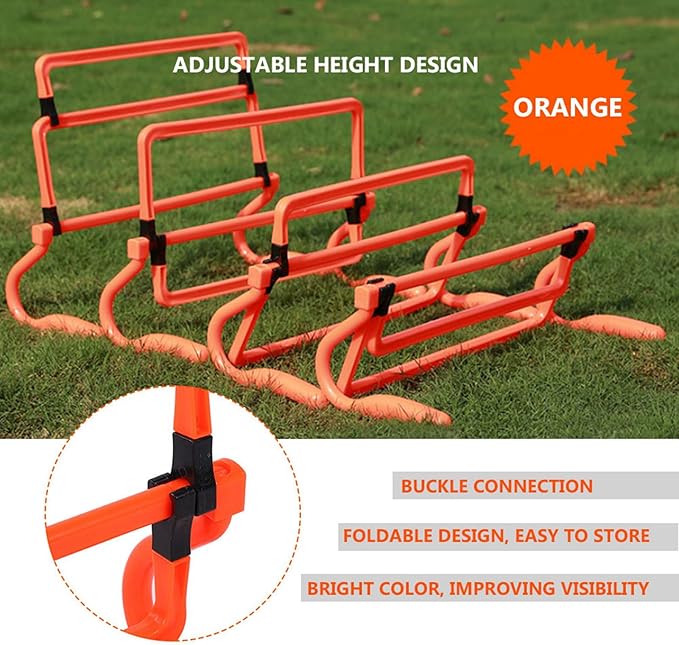 5Pcs Football Soccer Training Adjustable Hurdles Agility Speed Training Equipment Orange Height Adjustable Design for Agility Drills Speed Enhancement and Athletic