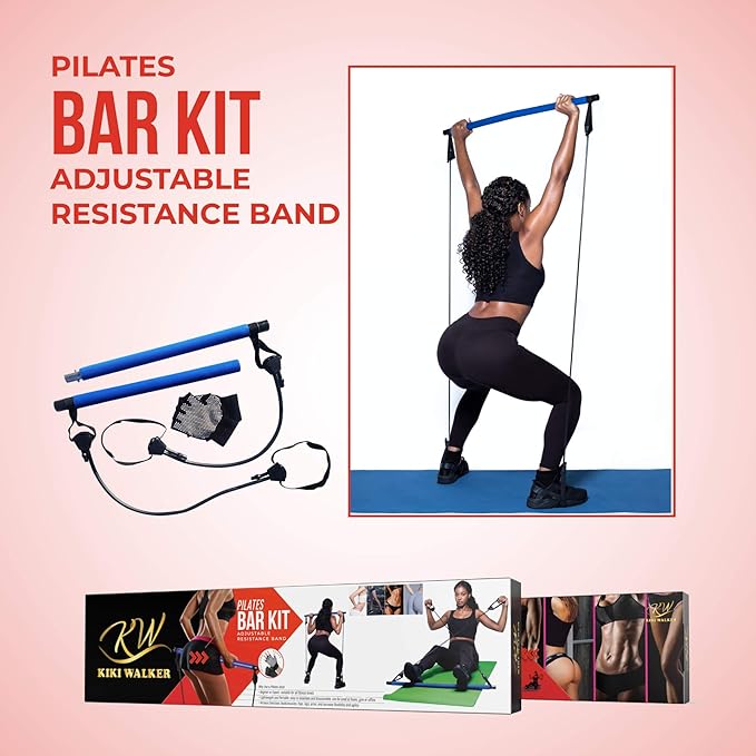 Pilates Bar Stick – Professional Pilates Bar Kit for Home & Gym Workout – Adjustable Resistance Bar – Suitable for All Fitness Levels – Yoga Pilates Bar Kit with Foot Loop and Bonus Gloves