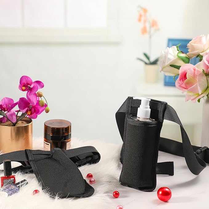 Eaasty 6 Sets Massage Bottle Holster Adjustable Single Holster and 8 oz Plastic Pump Dispenser Bottles for Lotion Massage Oil, Black