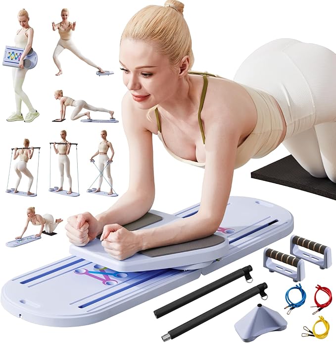 Pilates Board & Reformer Machine Set - Foldable Home Pilates Equipment, 6-in-1 Multifunctional Pilates Sliding Board for Women/Men, Portable Pilates Reformers Workout Machine 2025 Pro Version