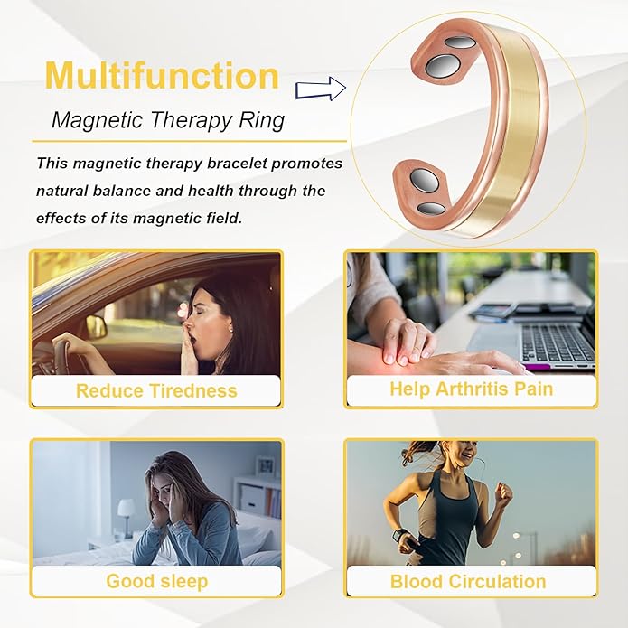Copper Rings for Women, Pure Copper Adjustable Magnetic Ring （FUTI）