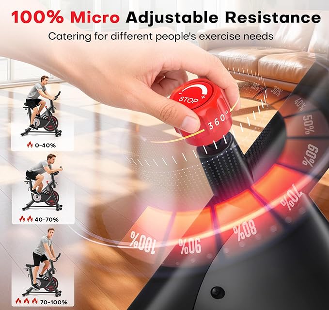 CHAOKE Exercise Bike, Quiet Adjustable Magnetic Stationary Bike for Home Cardio with App Compatible, 350LB Weight Capacity Indoor Cycling Bike with Large Seat, Dumbbell Rack, Pull Cords & LCD Display