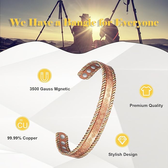 Copper Bracelets for Men Women for Arthritis,6.69in Pure Copper Adjustable Retro Fashion Magnetic Bracelet, Magnetic Jewelry Present(2047)