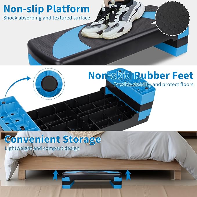 Aerobic Step Platform Exercise Step with 3 levels Adjustable Height Non-Slip Exercise Stepper for Cardio, Strength, and Fitness Workouts at Home or Gym