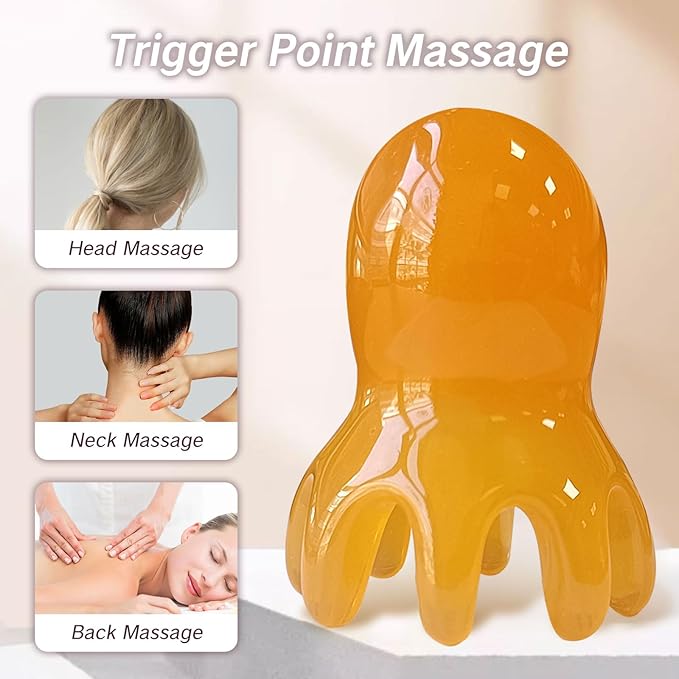 NIIIYTYB 2Pcs Head Massage Tool Scalp Massage Tools Hair Comb Scalp Scraper Tool Chinese Head Spa Tools for Deep Relaxation Massager Tool Full Body 8 Legged Acupressure Massager Yellow