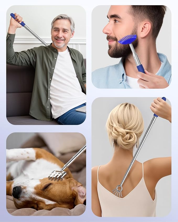 Gelibo Telescoping Back Scratcher with 5Pcs Detachable Heads,Fathers Day Dad Gifts from Wife Daughter Son,Mens Gifts,Husband, Extendable Back Massager Tool with Beautiful Box - Blue