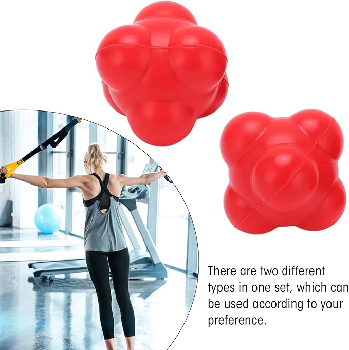 2Pcs Reaction Balls,Mini and Portable Irregular Shape Reaction Balls,Robust Rubber Bounce Reaction Balls for Speed,Strength,Running,Football,Volleyball,Basketball,Baseball(L-Red)