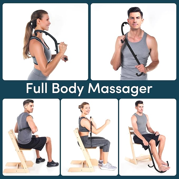 Lifelong Trigger Point Massage Tool for Pain Relief Deep Tissue, Full Body Handheld Massage Stick Hook Back Neck Shoulder Multi-Pressure Point Massager Cane for Women & Men, Black