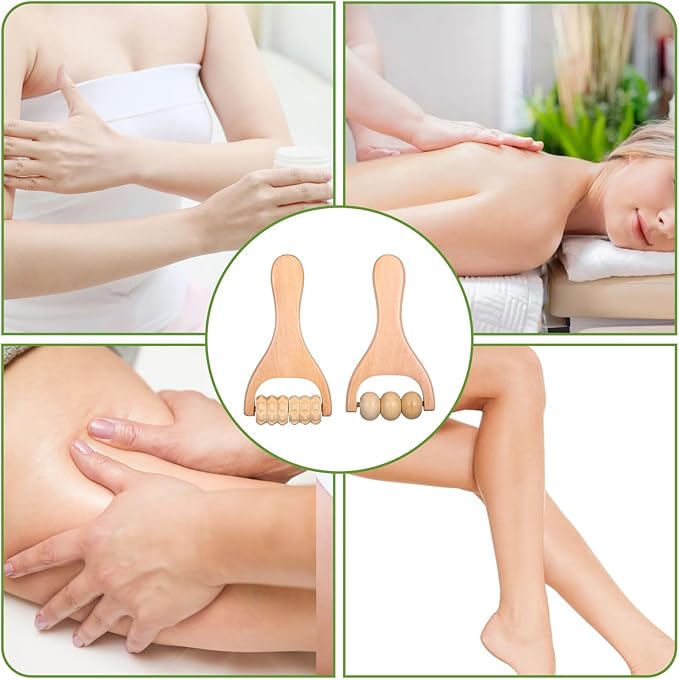 2pcs Wooden Massage Roller Handheld Manual Wood Therapy Massage Muscle Roller Foot Bead Massages Tool for Muscle Pain Relief Leg and Arm Tissue Relief