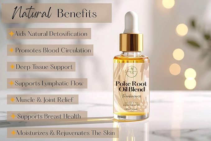 Poke Root Oil with Castor Oil & Frankincense - Organic Lymphatic Support for Cysts, Boils, Fibroids, Swollen Lymph Nodes, Breast & Joint - Handmade in The USA