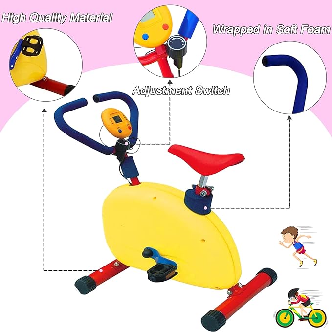 Kids Fitness Exercise Bike Equipment, Childrens Exercise Bike with Adjustable Seat, Kids Stationary Bike Workout Equipment, Gift for Boys Girls
