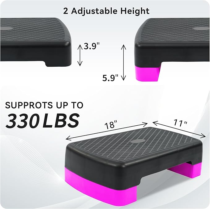18" Aerobic Exercise Step Platform, Lightweight Portable Step Up Platform Trainer, Adjustable Height 3.9”5.9” for Home Gym