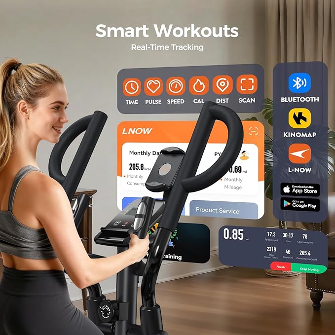 Elliptical Machine 16 Levels Resistance Built-in Blue Elliptical Trainers with LCD Monitor Smooth Quiet Driven 400lbs Capacity 15.5inch Stride Length