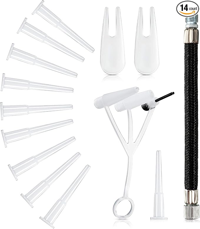 Skylety 16-Piece Exercise Ball Plug Replacement Kit with Needle, Nozzle, Rubber Hose, and Balloon for Yoga, Volleyball, Soccer, Basketball, and Other Inflatable Toys