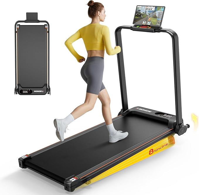 Portable Walking Pad with Handle Bar for Home & Office, 2 in 1 Folding Under Desk Treadmill with 8% Incline, 3.0HP Small Foldable Compact Treadmills Walking, 0-6.0MPH Electric Walking Machine, 265 LBS