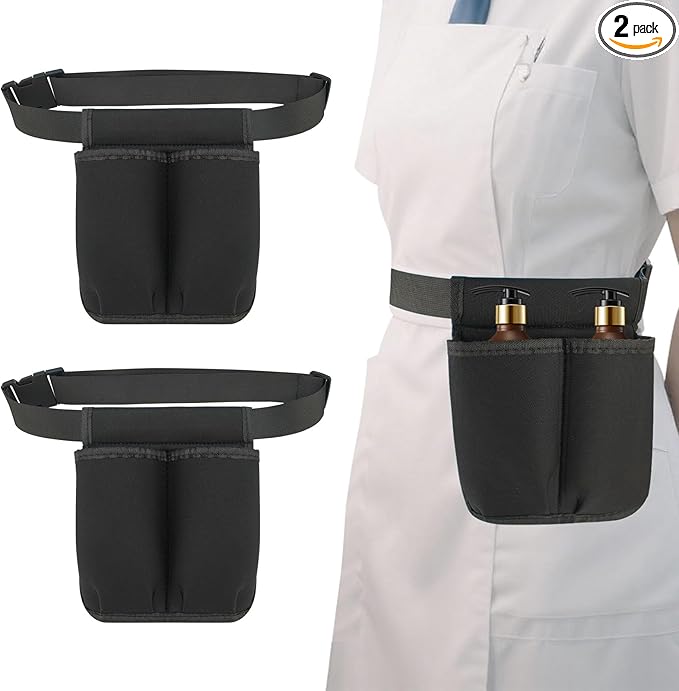 Diakey 2 Pack Massage Oil Bottle Holster 2 Pocket, Lotion Bag Waist Holder Pouch with Adjustable Belt, Massage Therapy Supplies for Therapist Easy Access Accessories