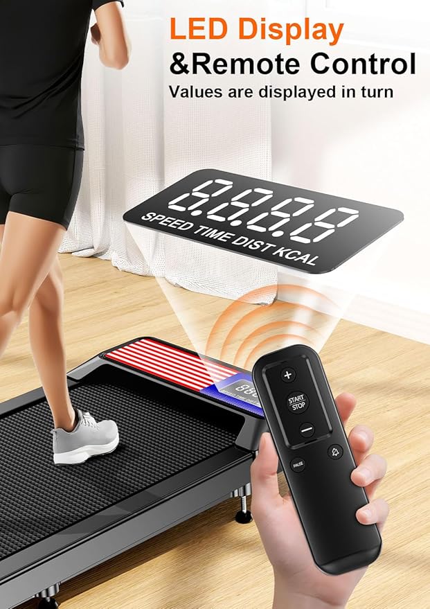 Walking Treadmills Pad,Under Desk Treadmills with Removable Handle,8% Incline Treadmills for Home and Office, 270Lbs Capacity Walking Mat with APP &Remote Control, LED Display