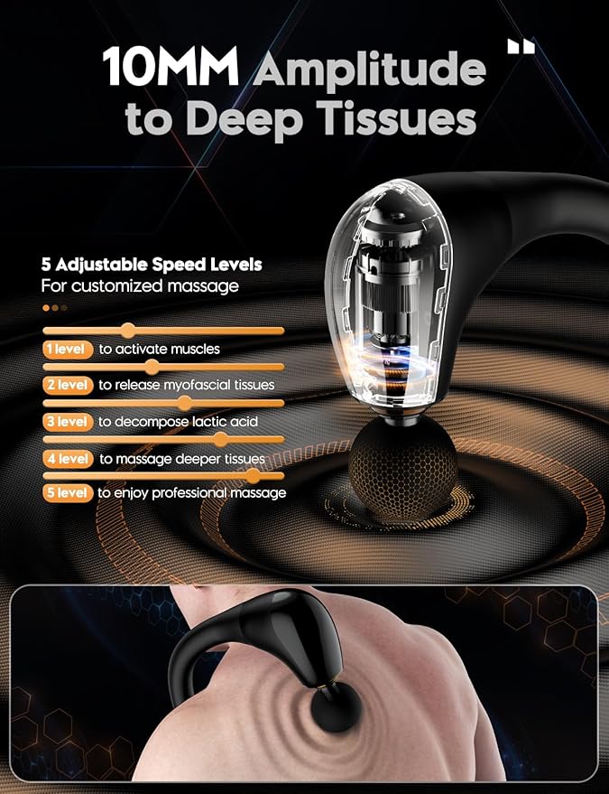 FVZ Massage Gun with Upgraded Extension Handle, 10MM Massage Gun Deep Tissue, Back Massager, Muscles/Neck/Shoulders/Waist/Legs Massager Portable for Pain Relief, Best Gifts for Women Men
