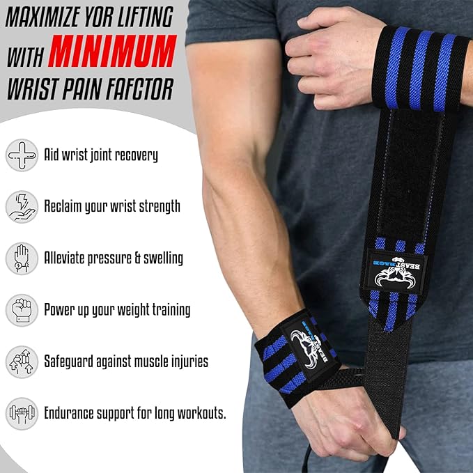 BEAST RAGE Wrist Wraps for Weightlifting - Adjustable Lifting Straps With Thumb Loop for Enhanced Gym Support, Powerlifting, Bodybuilding and Workout