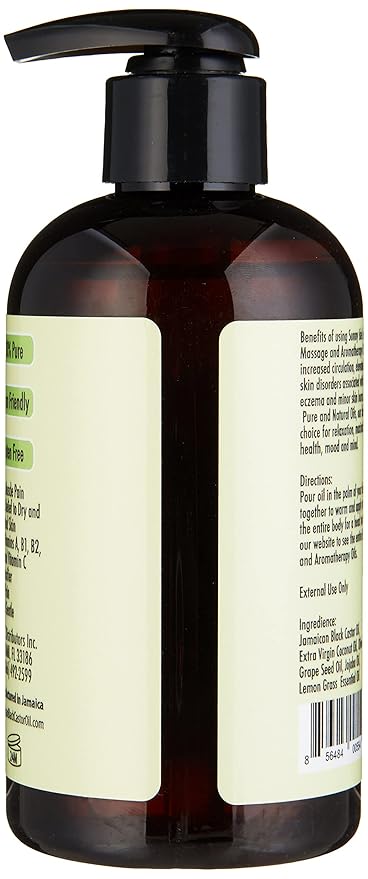 Sunny Isle Lemongrass Massage and Aromatherapy Oil - Organic, Gluten Free - 8 Fl Oz